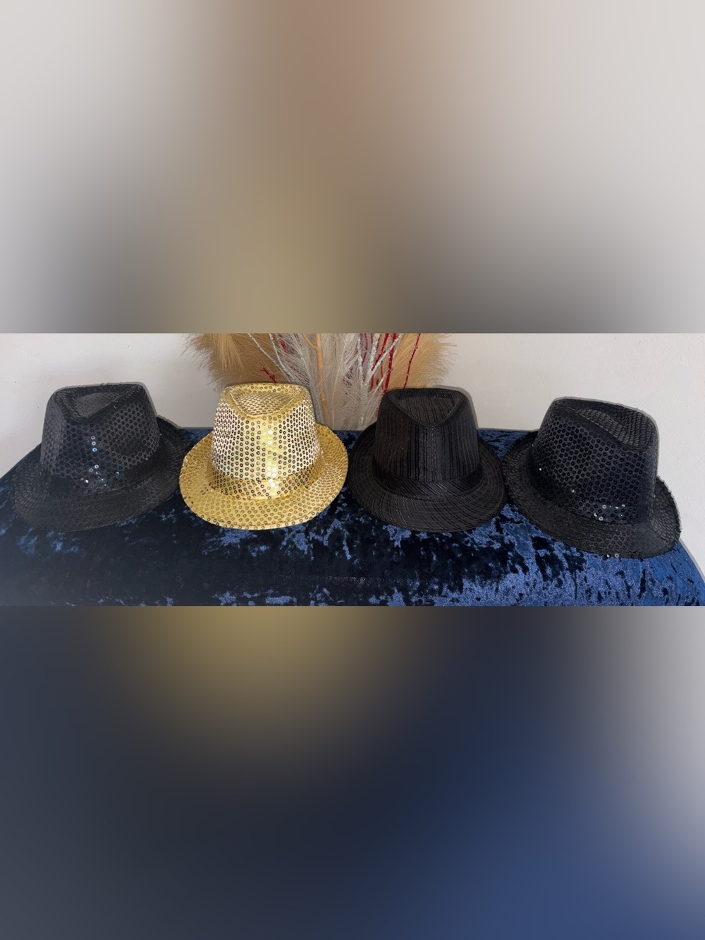 Sequin Fedora Hats - Gold and Black Set
